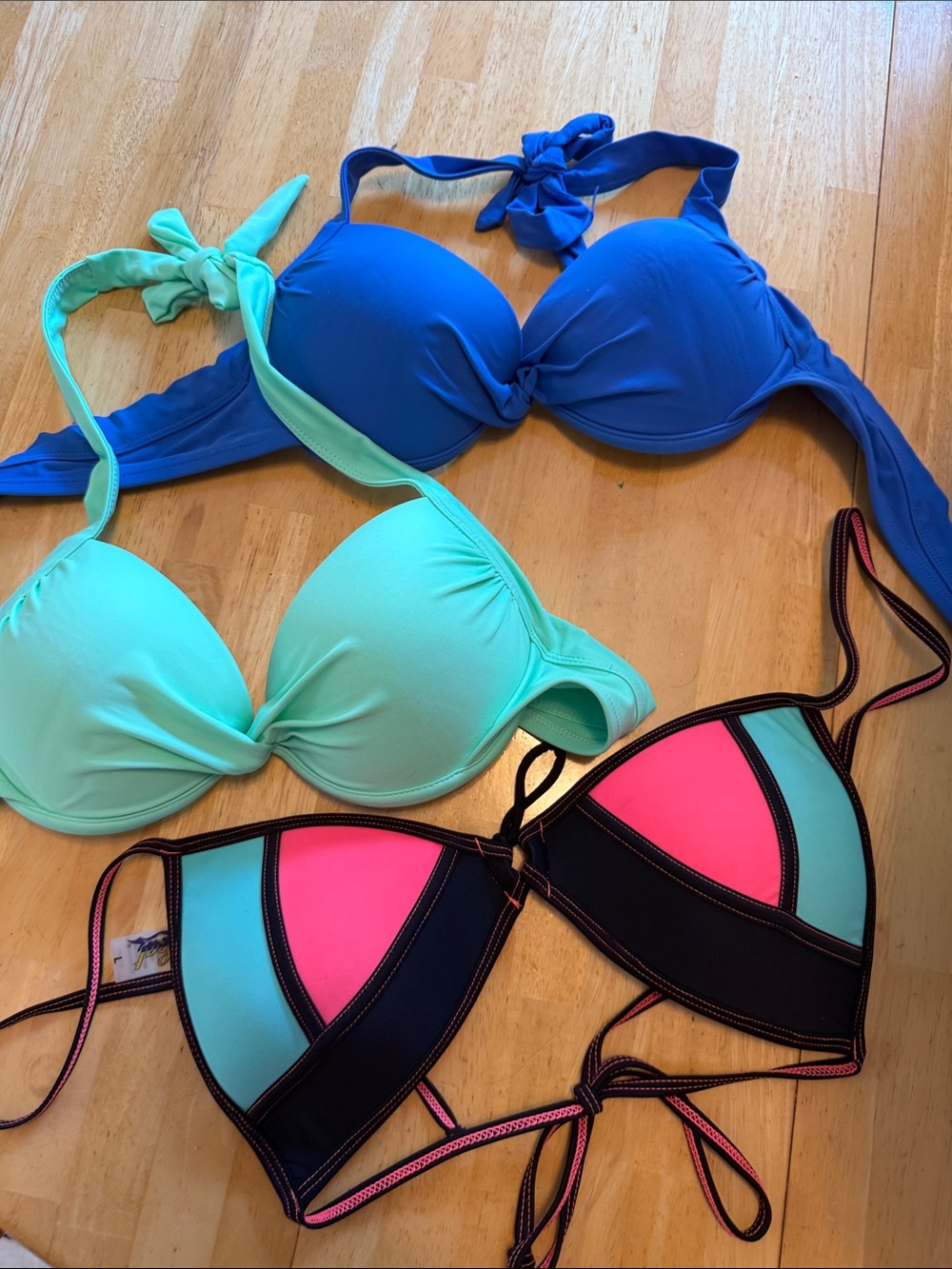 Women’s Blue and Mint Push-Up Swim Tops - Stylish Beach Bikini